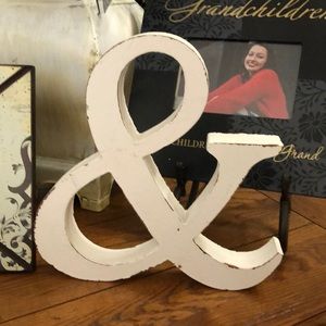 Wood AND Symbol ( & ) white rustic standing or hanging decoration